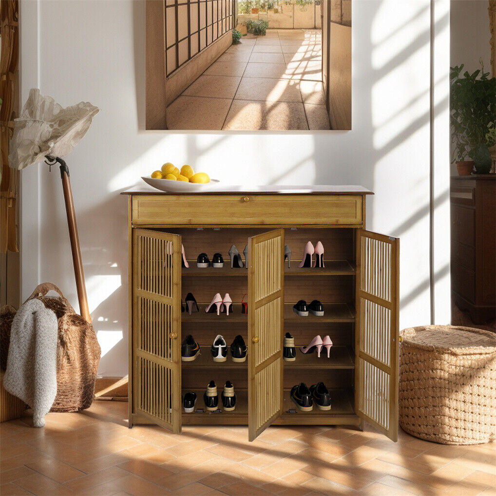 Wooden four tier shoe storage cabinet with three doors