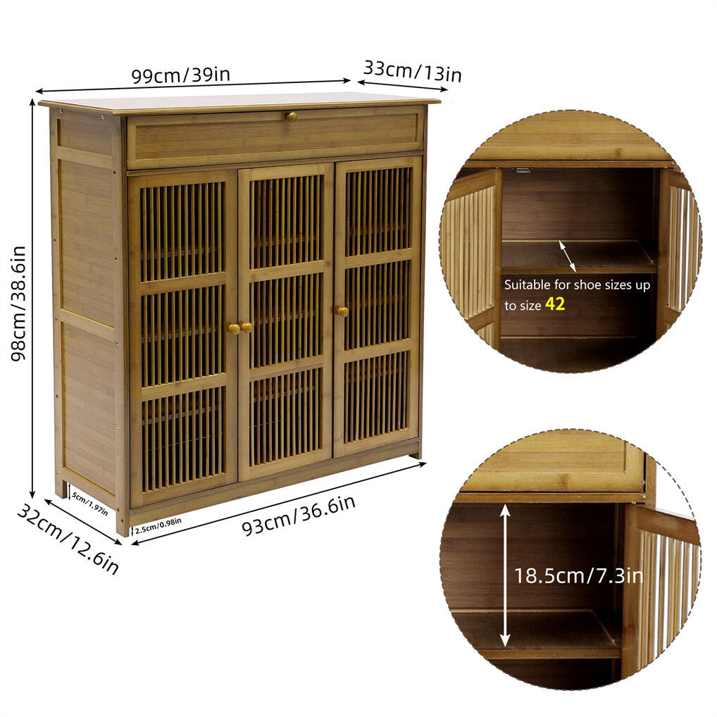 Wooden four tier shoe storage cabinet with three doors
