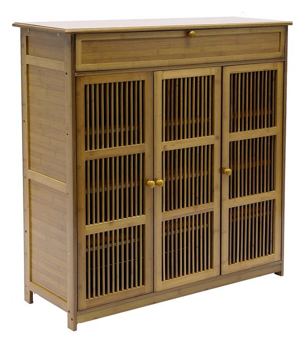 Wooden four tier shoe storage cabinet with three doors