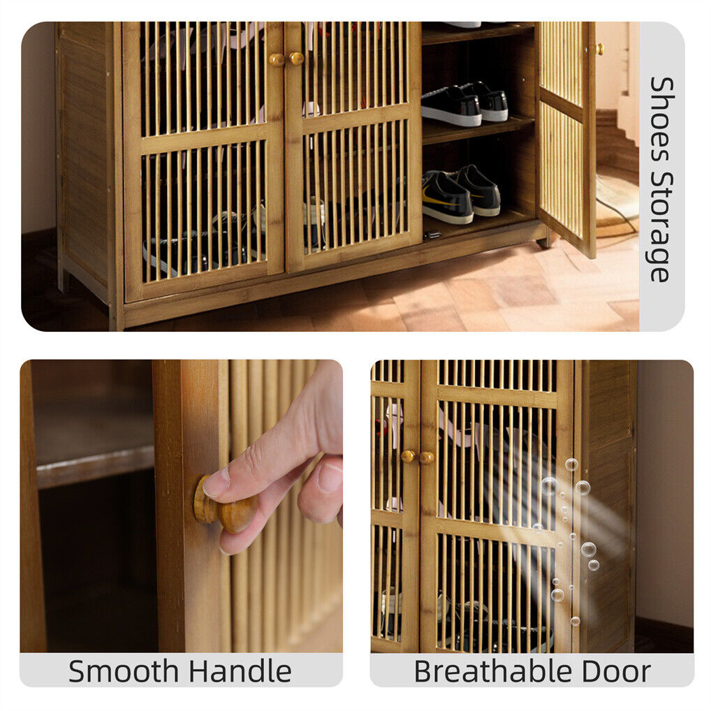 Wooden four tier shoe storage cabinet with three doors