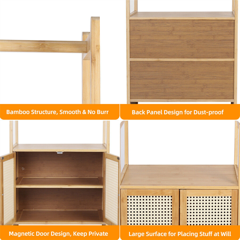 Bamboo clothes rack and coat stand with storage cabinet
