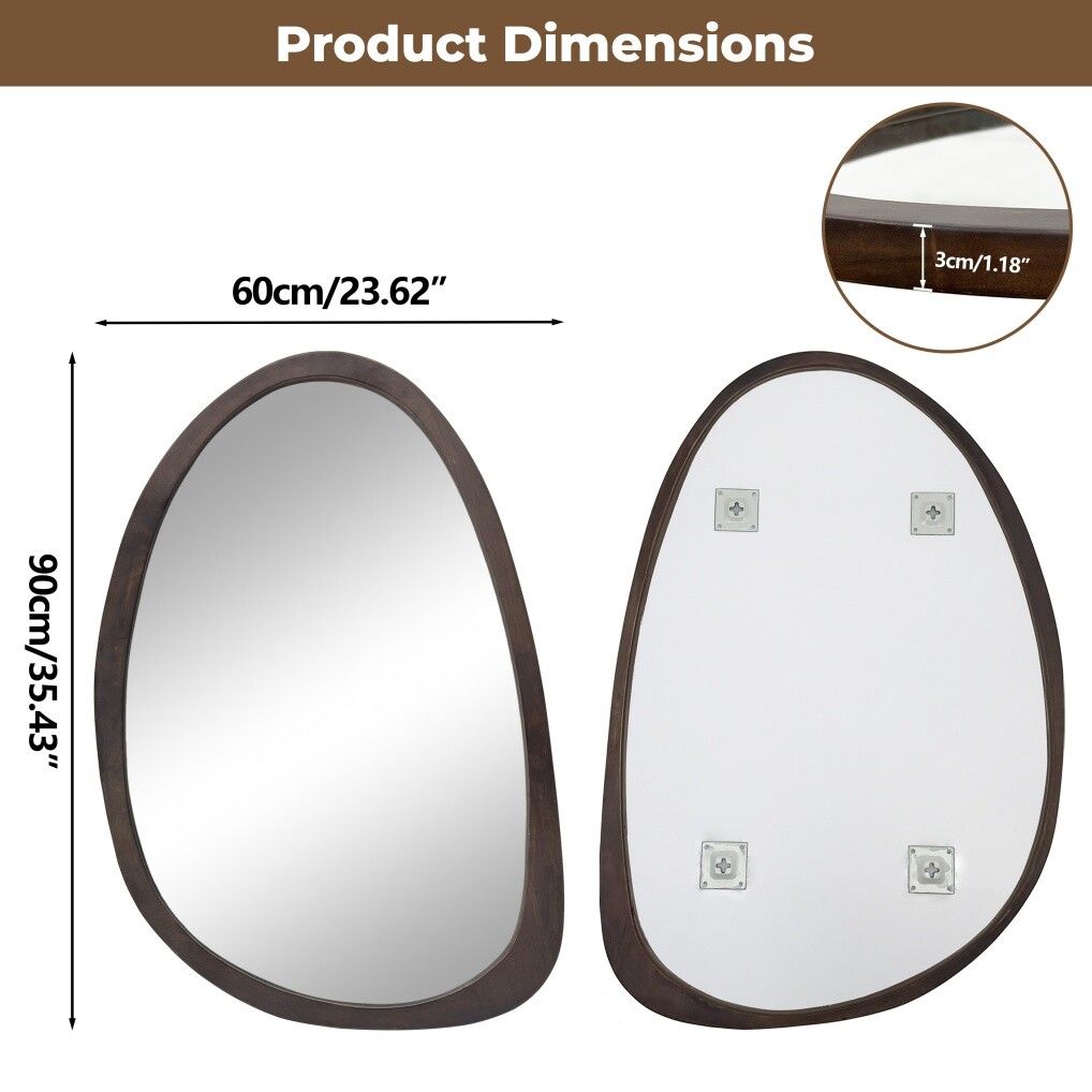 Wye River Asymmetrical Wall Mirror, Walnut 60 x 90cm