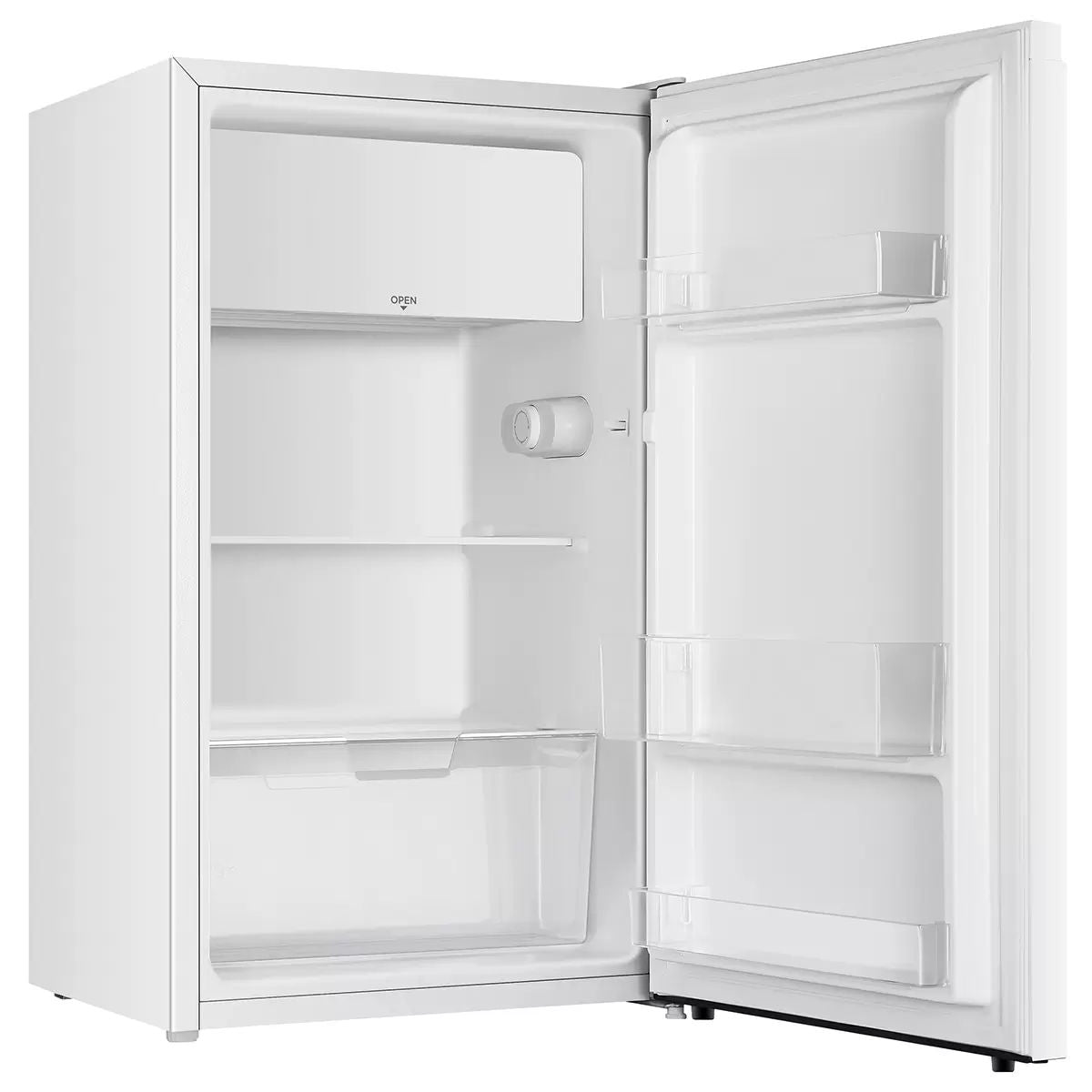 Bar fridge interior showing bottle rack and LED lit shelves