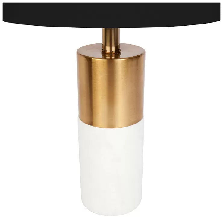 Marble base table lamp with white linen shade in black and brass - view 2
