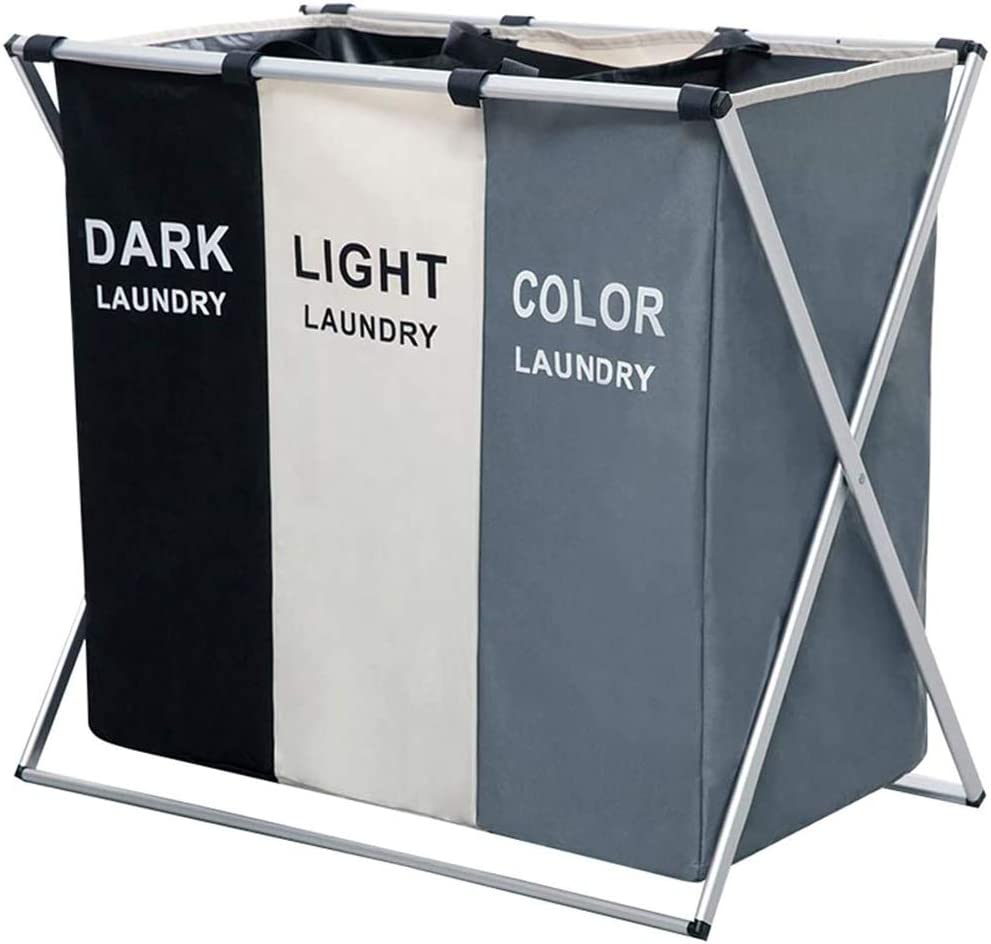 Three section 135L laundry hamper with aluminium frame