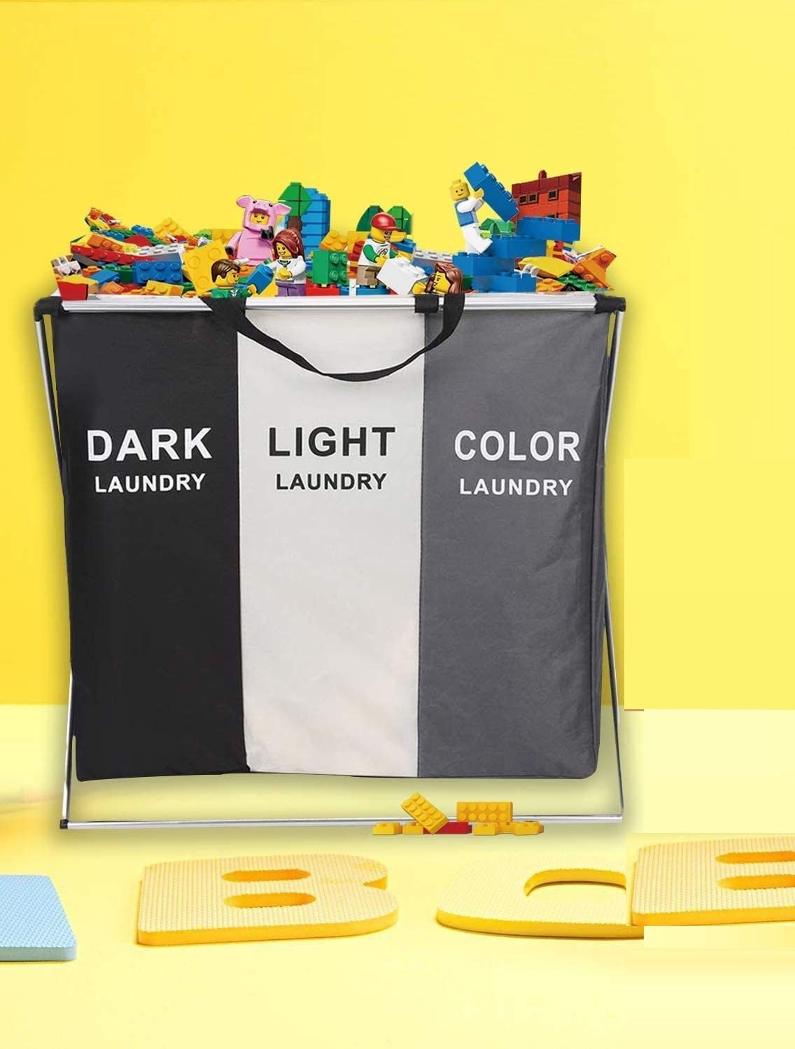 Three section 135L laundry hamper with aluminium frame