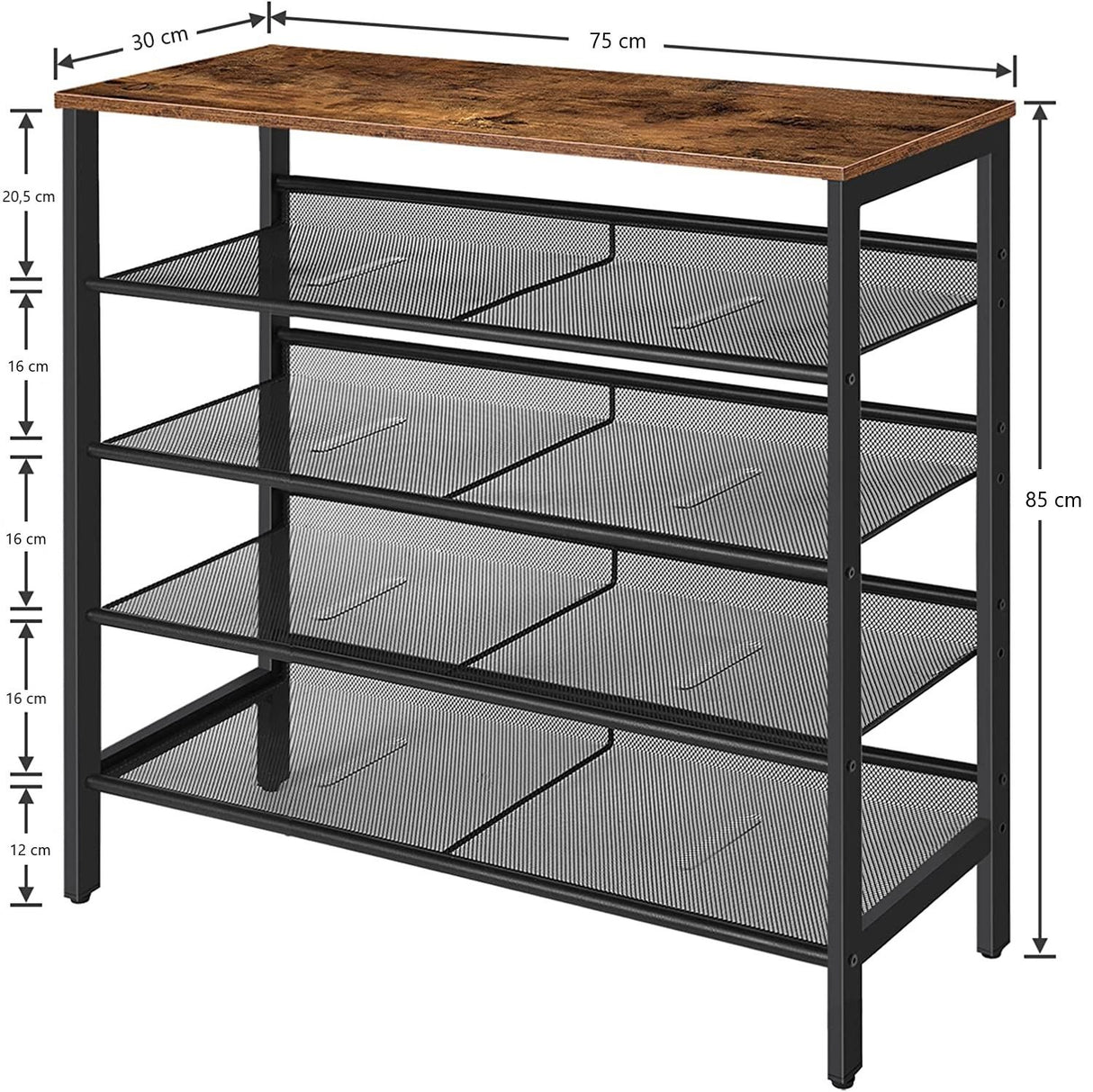Industrial 5-Tier Shoe Rack and Storage Bench — Steel Frame, Versatile — Allure Home Collections