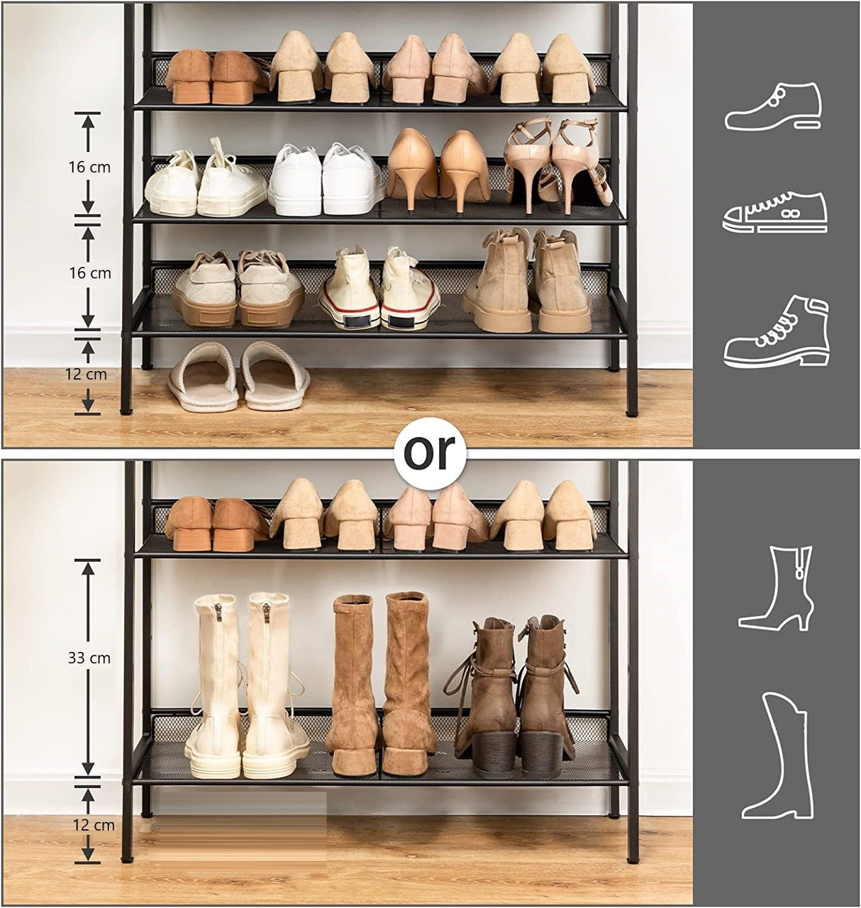Industrial 5-Tier Shoe Rack and Storage Bench — Steel Frame, Versatile — Allure Home Collections