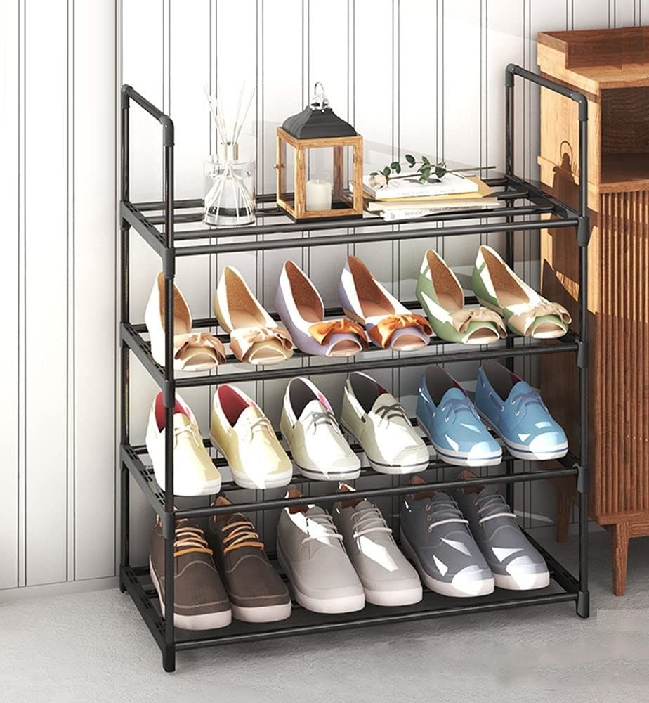 4-Tier Black Stainless Steel Shoe Rack — Up to 15 Pairs, 55cm — Allure Home Collections
