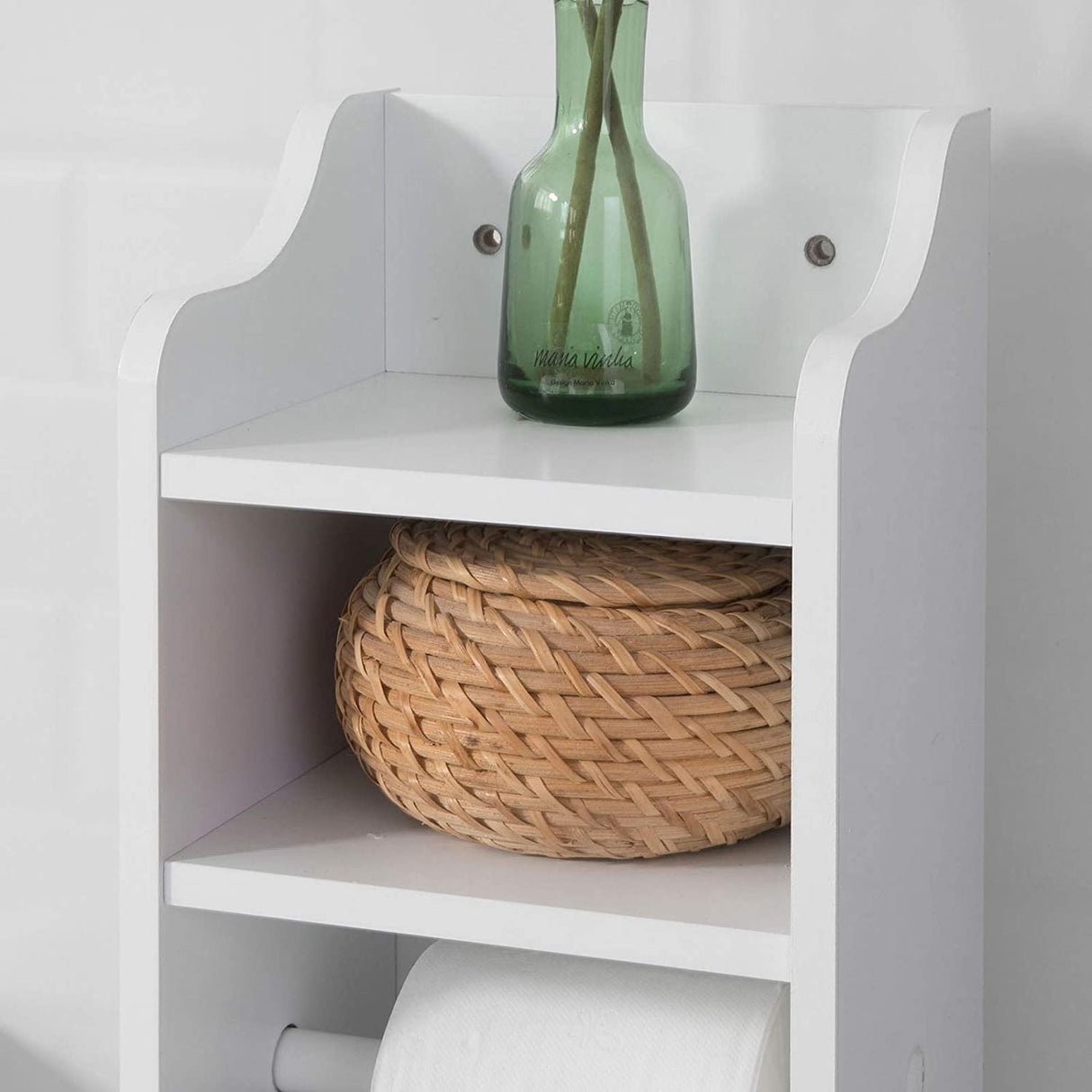 Freestanding MDF toilet paper cabinet with brush holder and storage shelves