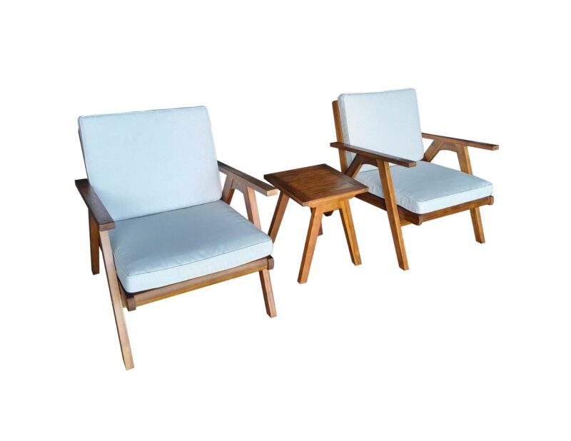 Carrickalinga Pencil Acacia Wood Outdoor Lounge Set, 2 Armchairs and Side Table