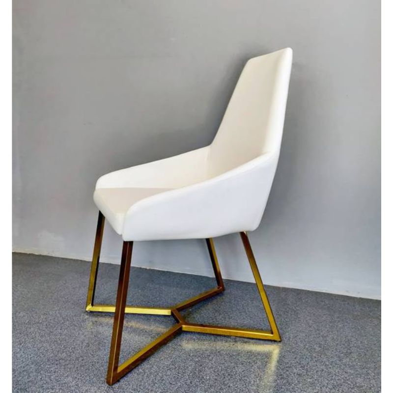 Altona white PVC dining chair with gold criss cross legs