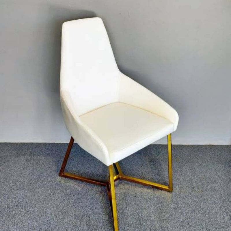 Altona white PVC dining chair with gold criss cross legs