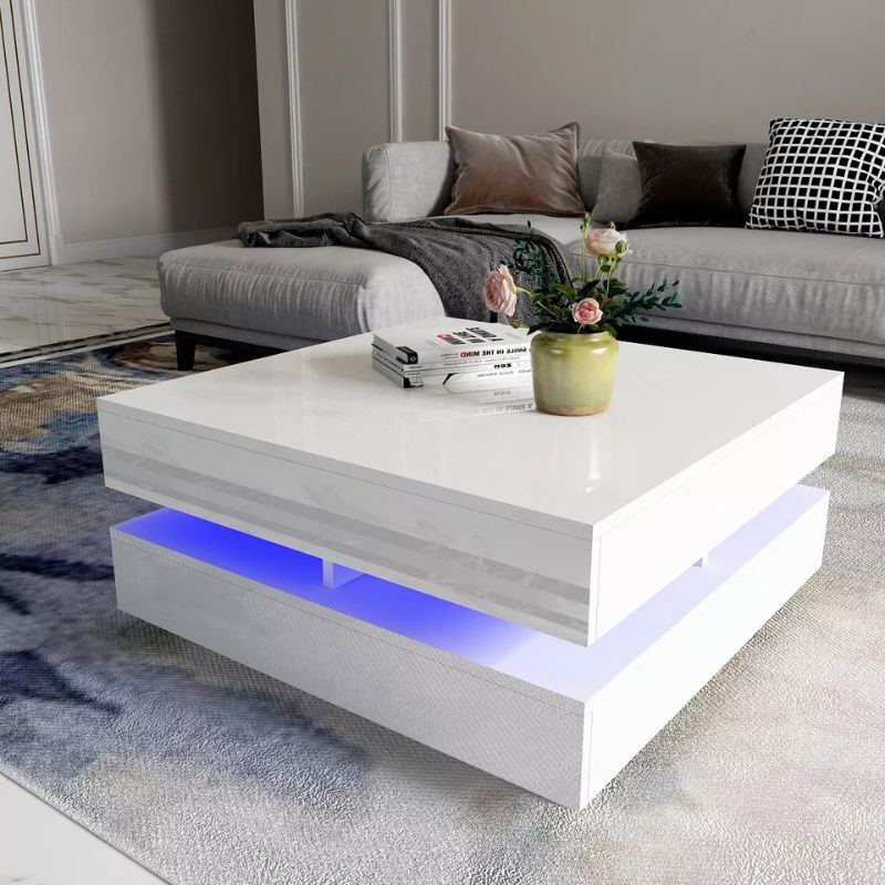Acheron white high gloss coffee table in a modern living room
