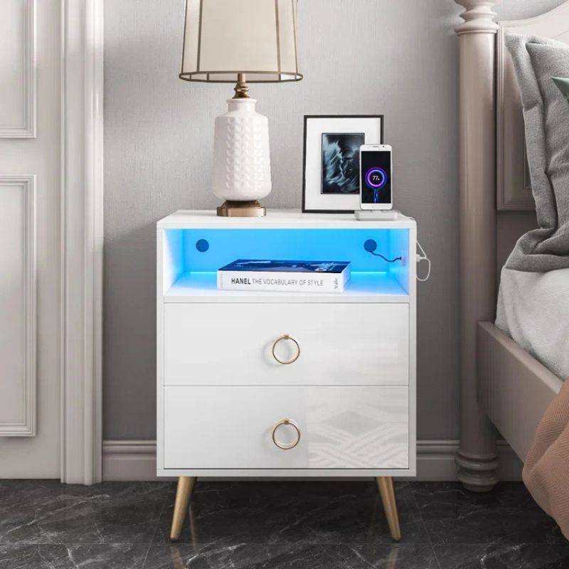 Goonengerry LED Bedside Table with USB and Power Socket, White