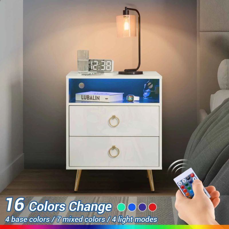 Goonengerry LED Bedside Table with USB and Power Socket, White