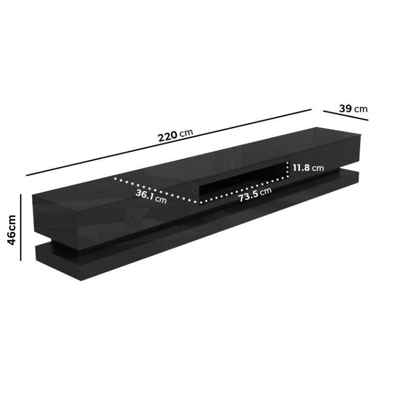 Weymouth 220cm Entertainment Unit, Black Gloss