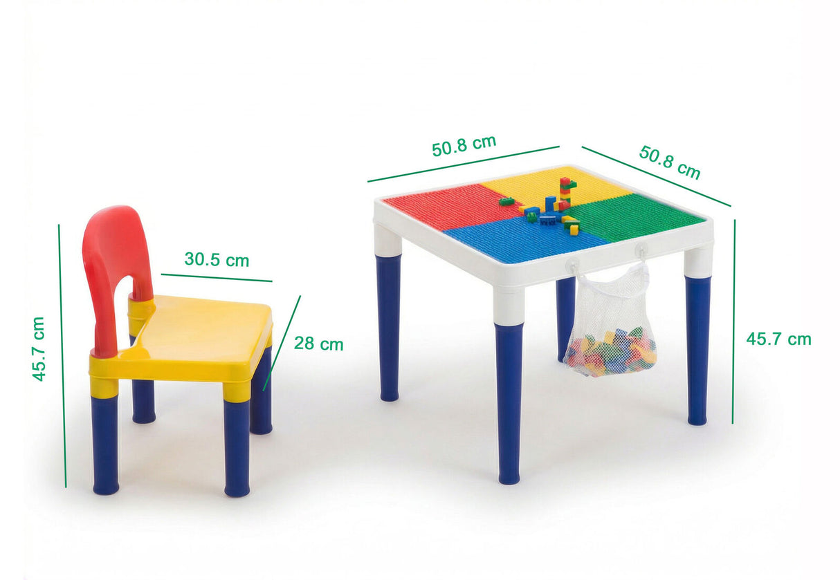 Kids table with building block base and 100 blocks