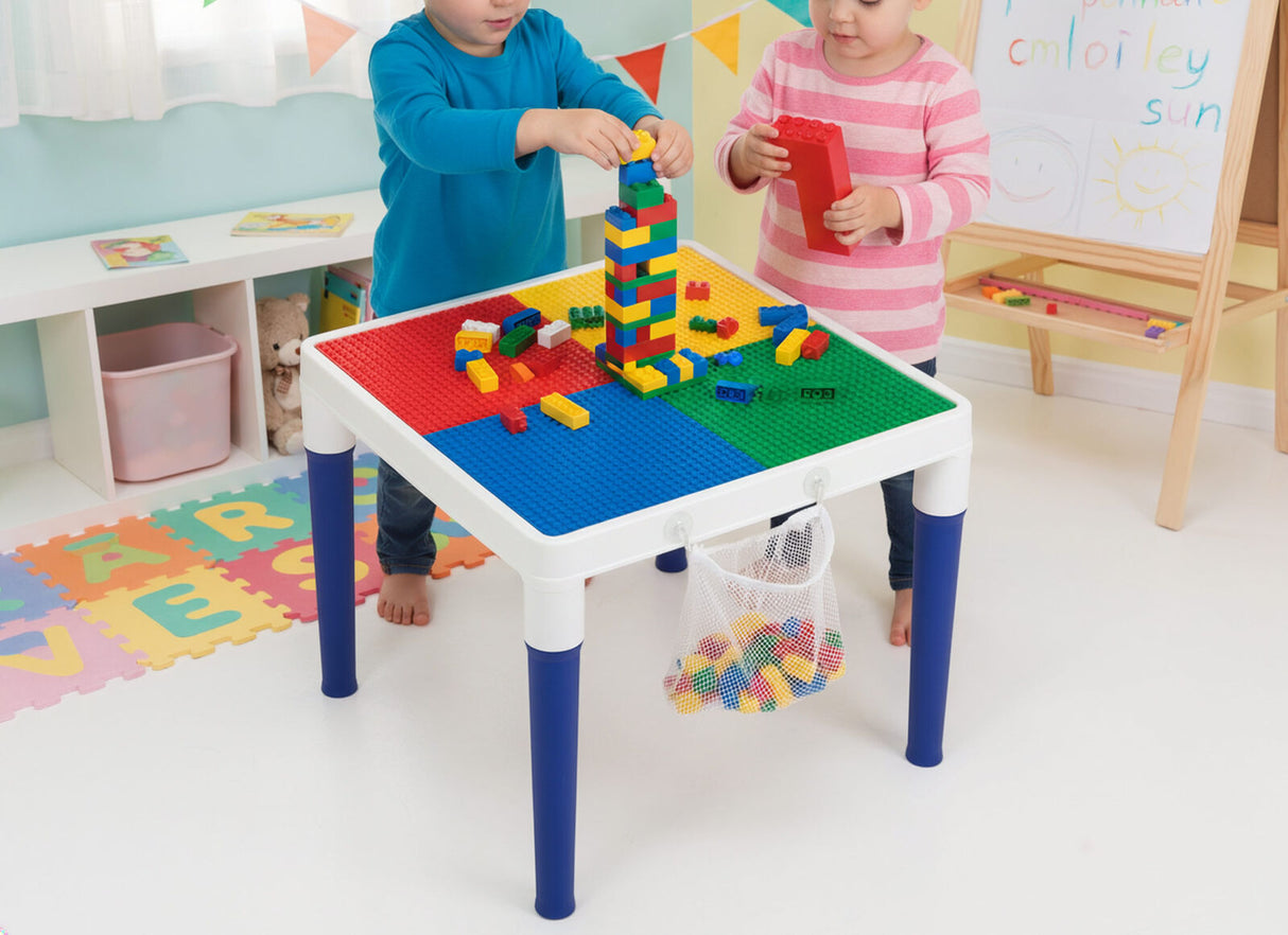 Convertible kids play table and chairs set with mesh storage bag