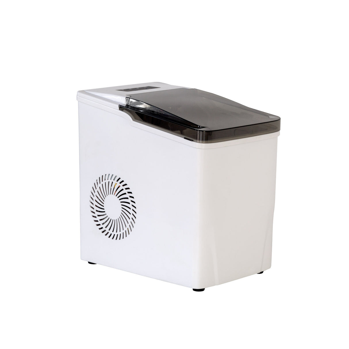 Touch controls and LED indicators on the front of the 12 kg ice maker