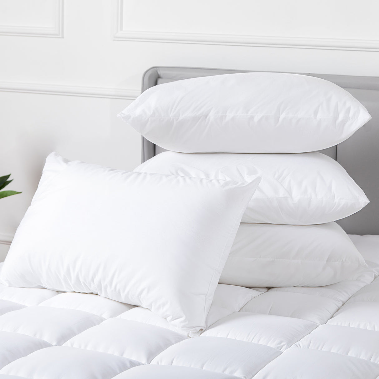 Hacienda 100% Cotton Hypoallergenic Pillow Covers with 800g Poly Fill — 4-Pack — Allure Home Collections