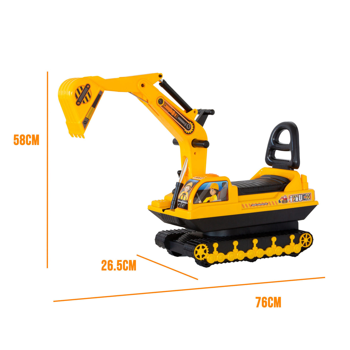 Kids Ride On Excavator Digger with Working Arm Yellow