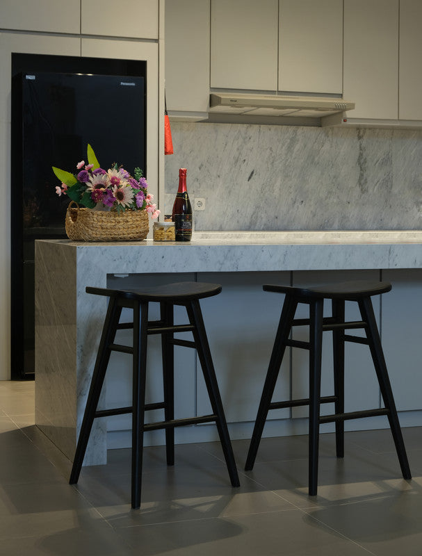 Point Nepean black oval timber counter stool in a modern Australian kitchen view 4