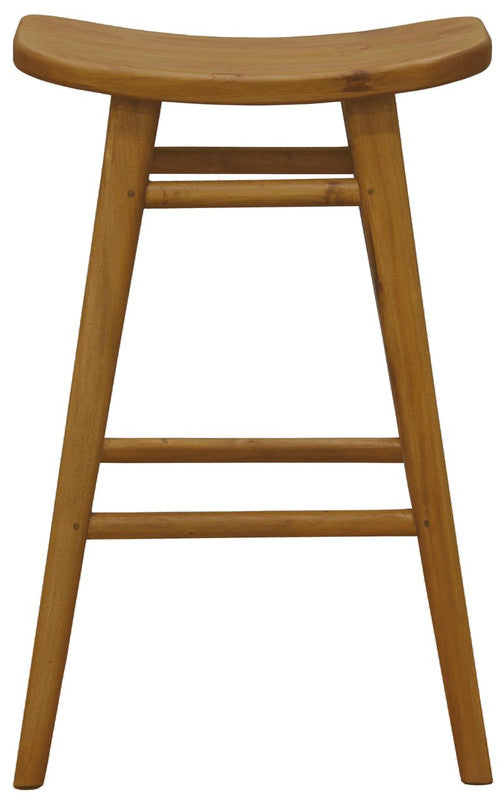 Tuerong caramel solid mahogany oval counter stool in a modern kitchen