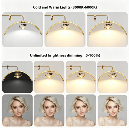 Half moon LED floor fill light in gold with phone holder and remote