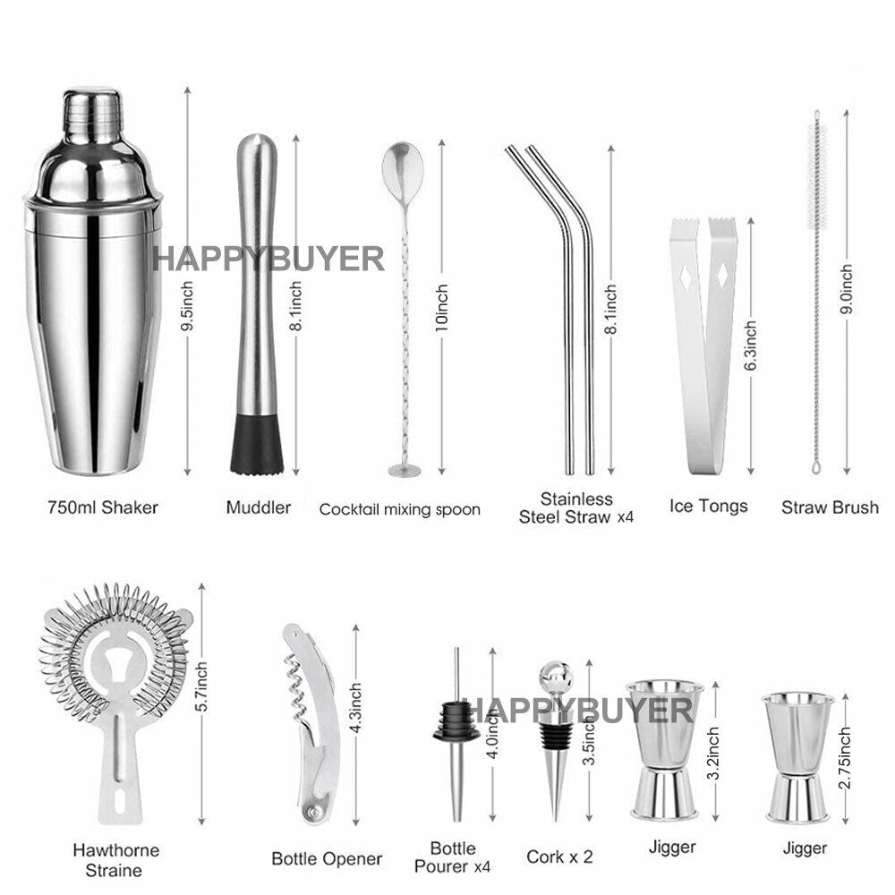 20 piece stainless steel cocktail shaker set with 750ml shaker and stand - view 2