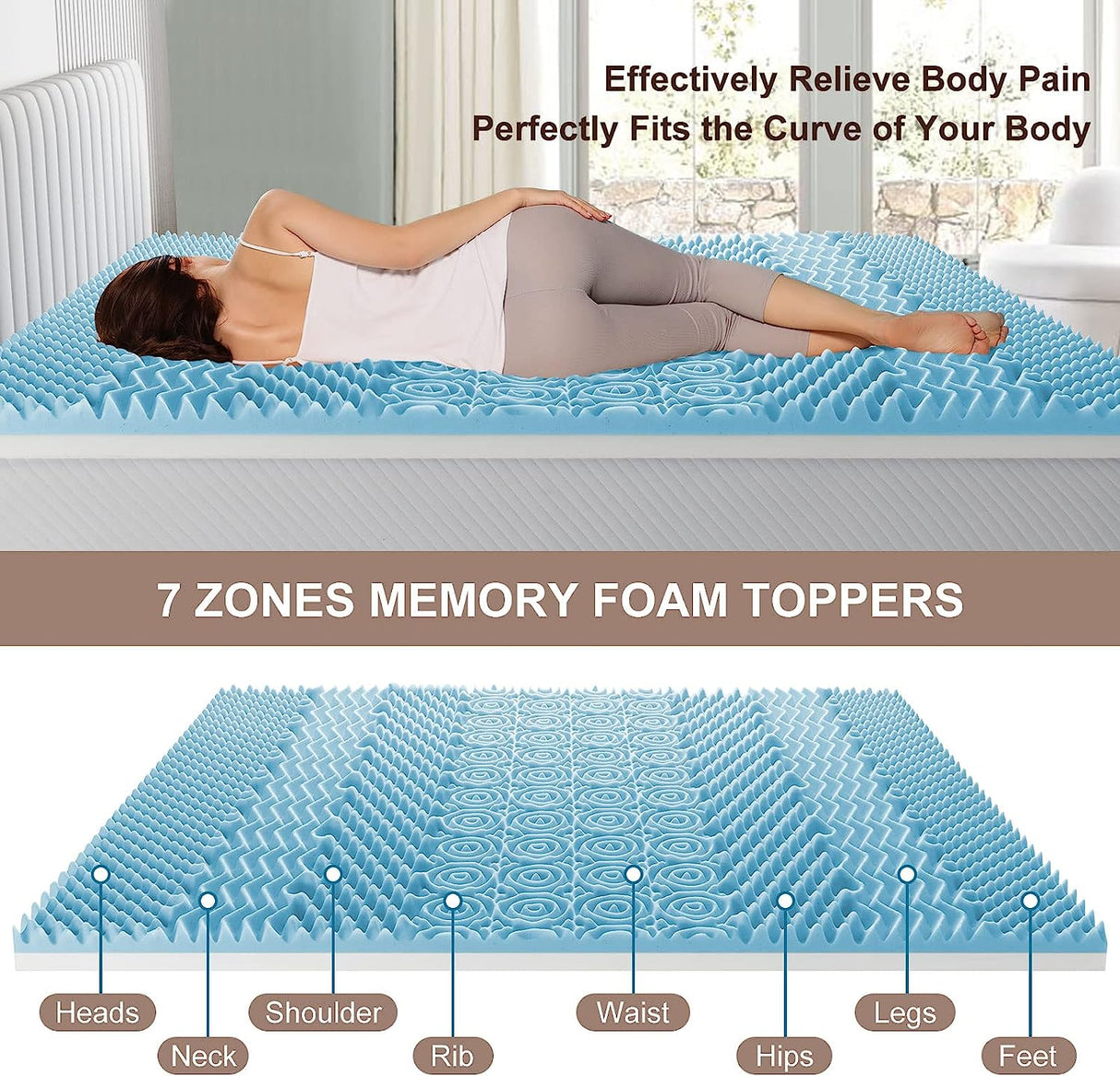 8cm 7-Zone Cool Gel Memory Foam Mattress Topper — Medium Firm — Allure Home Collections