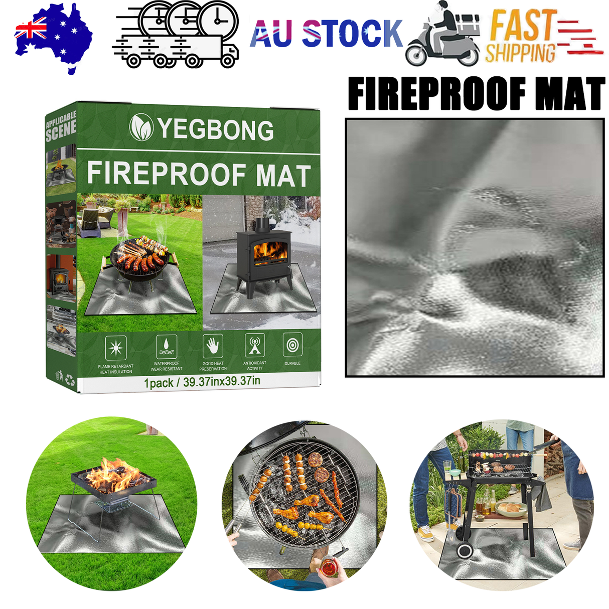 Fireproof BBQ Grill Protective Mat in silver