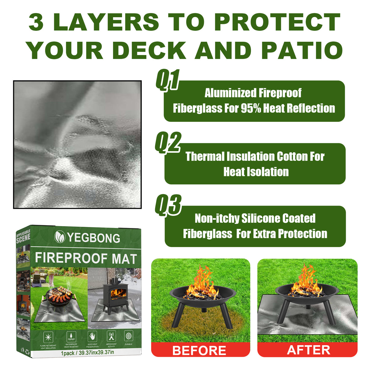 Fireproof BBQ Grill Protective Mat, silver, surface detail