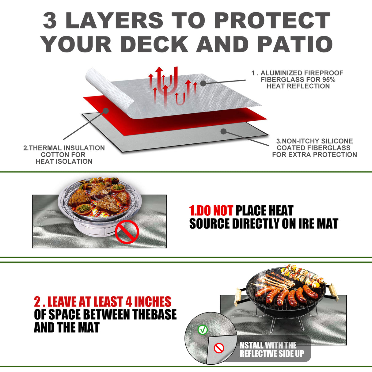 Fireproof BBQ Grill Protective Mat, silver, corner detail