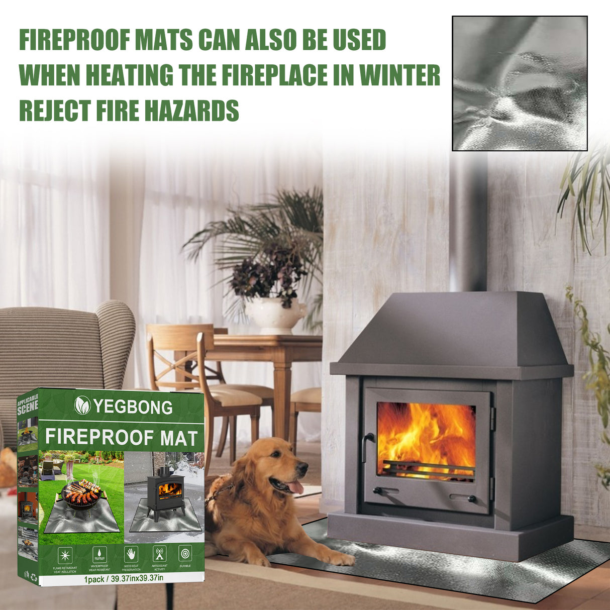 Fireproof BBQ Grill Protective Mat, silver, dimensions