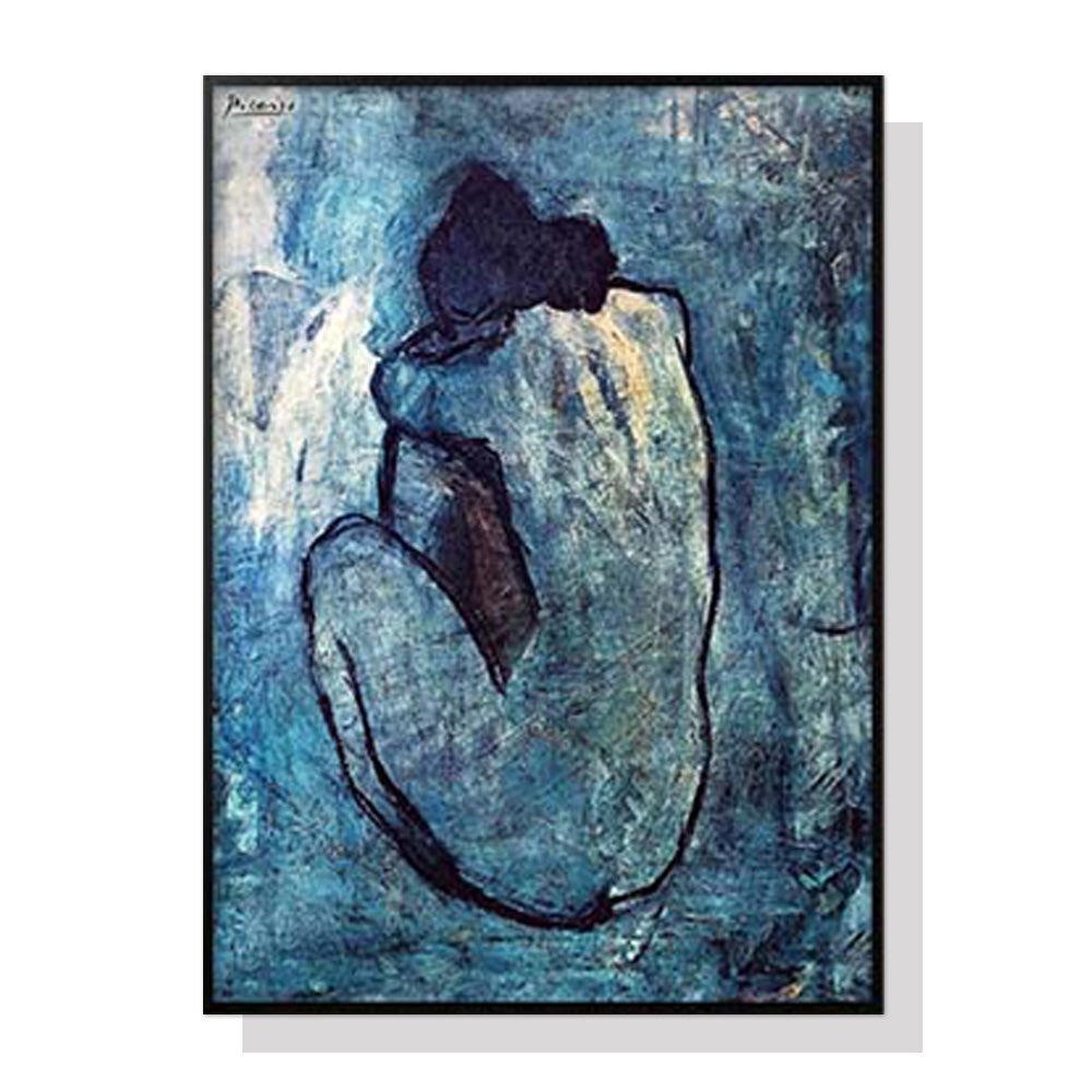 Blue Nude canvas wall art in a black floating frame, 60 x 90 cm portrait panel