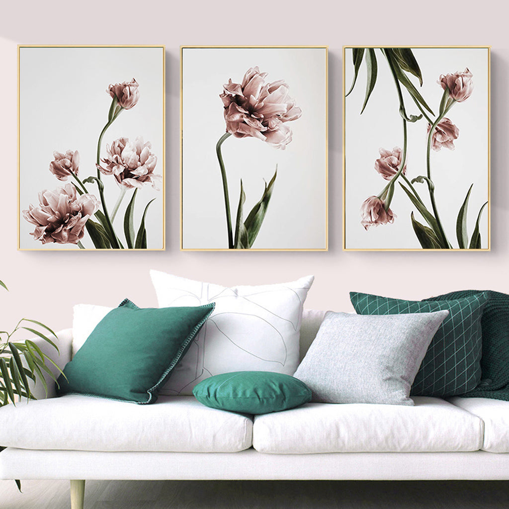 Tulip Flower — Gold-Framed 3-Panel Floral Canvas Set — Allure Home Collections