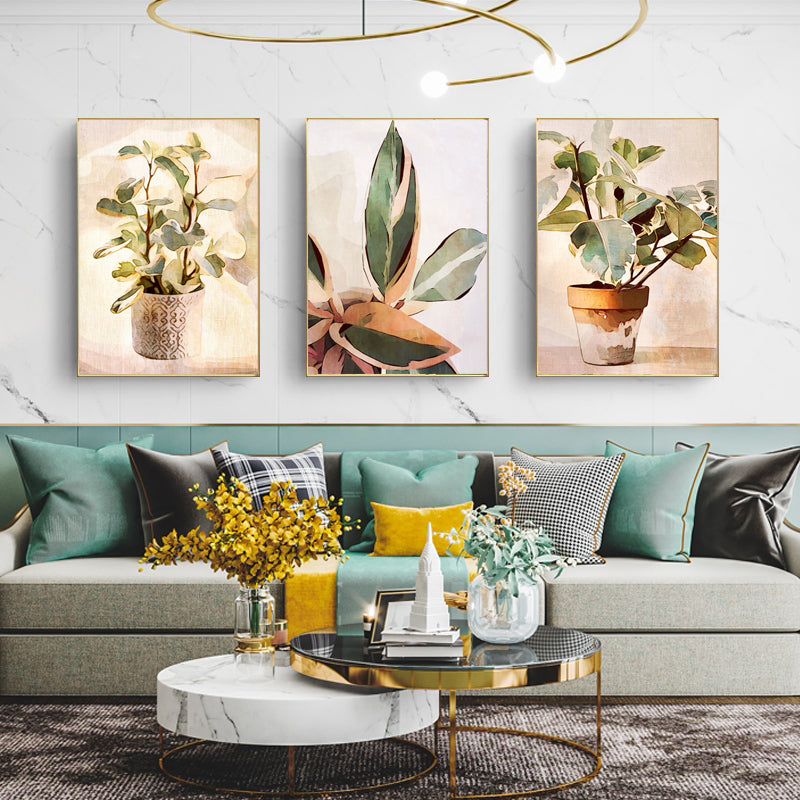 Botanical Leaves Watercolour — Gold-Framed 3-Panel Canvas Set — Allure Home Collections