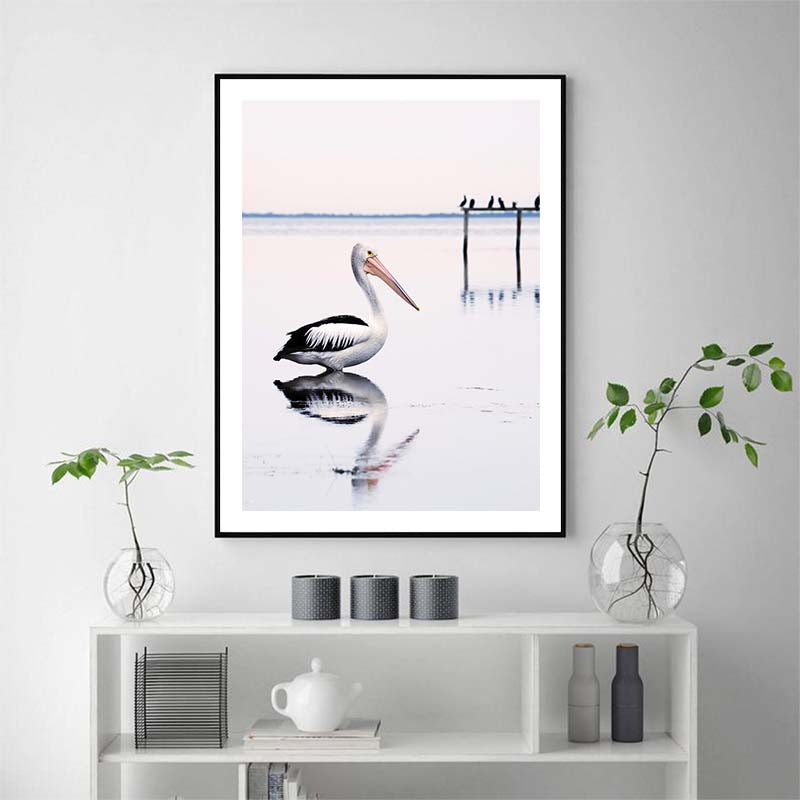 Detail of the pelican artwork printed on premium canvas