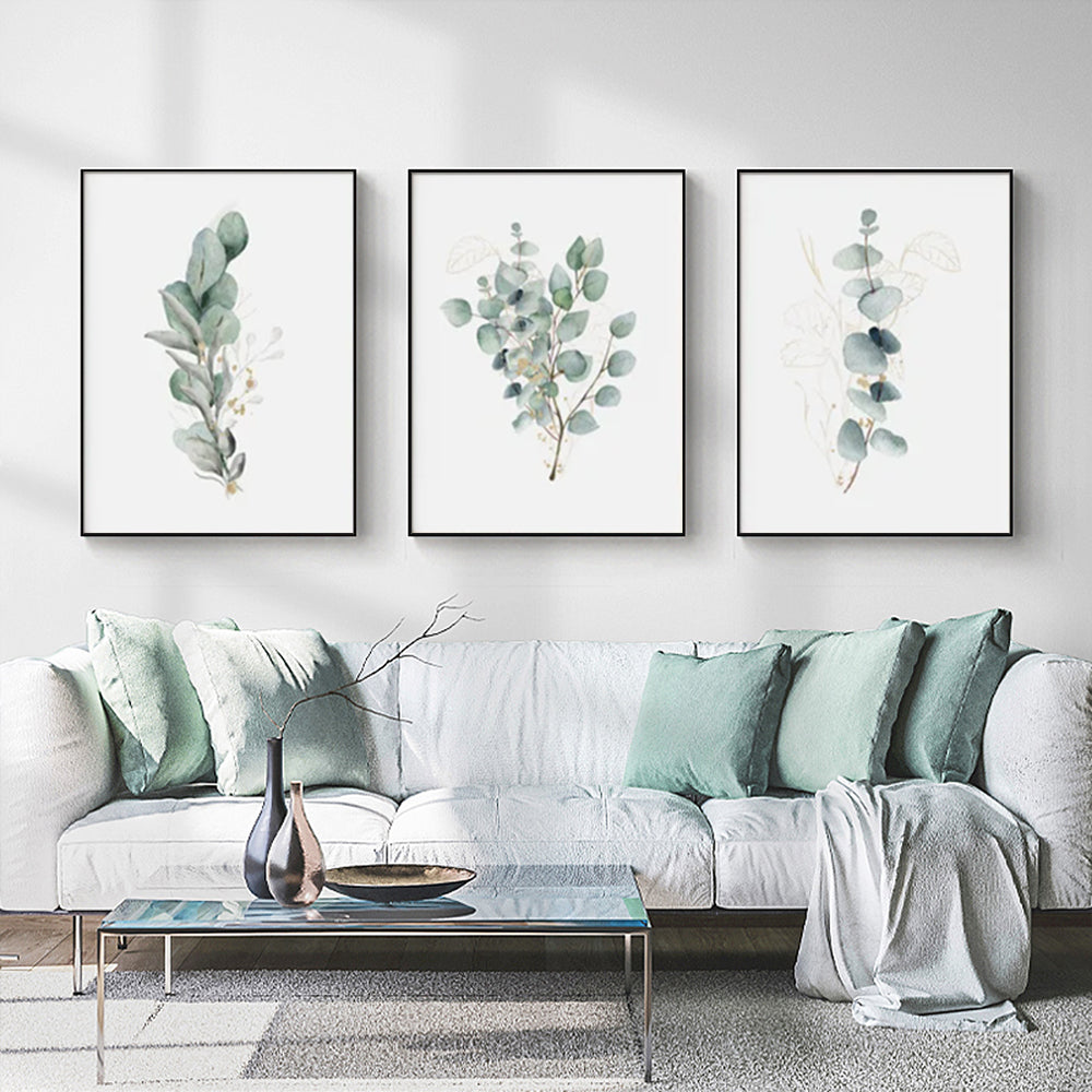 Eucalyptus Plant — Framed 3-Panel Canvas Set for Living Room and Bedroom — Allure Home Collections