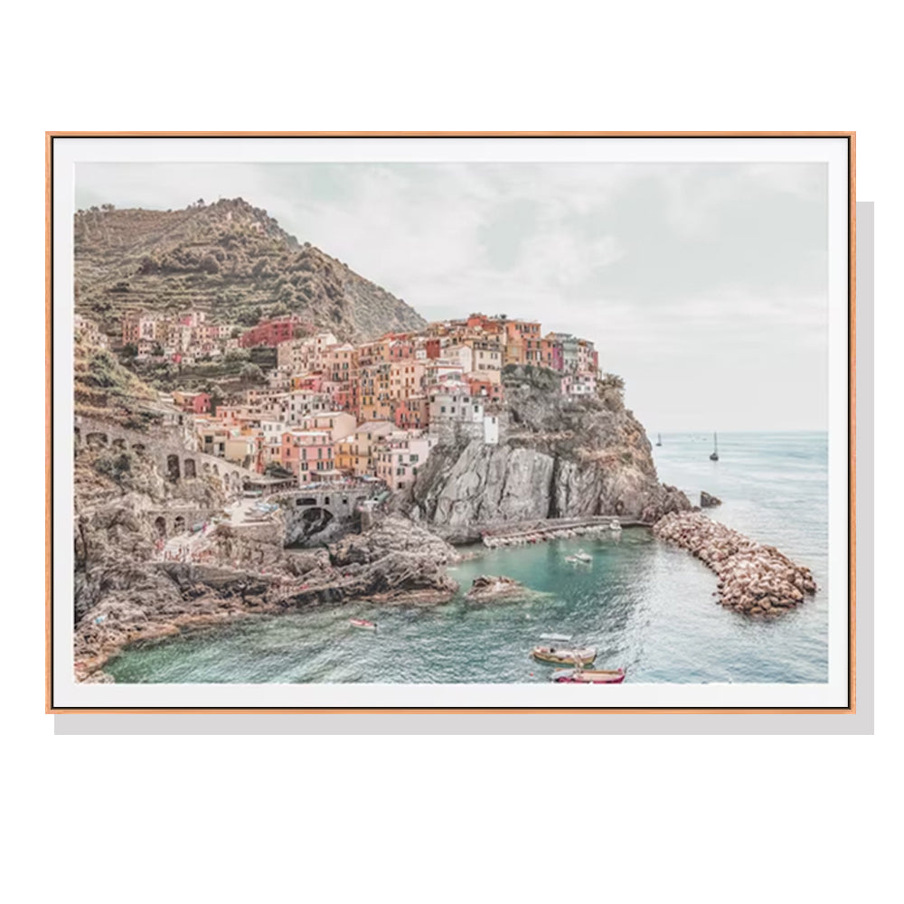 Italy Cinque Terre canvas wall art 80 x 120 cm in a wood floating frame