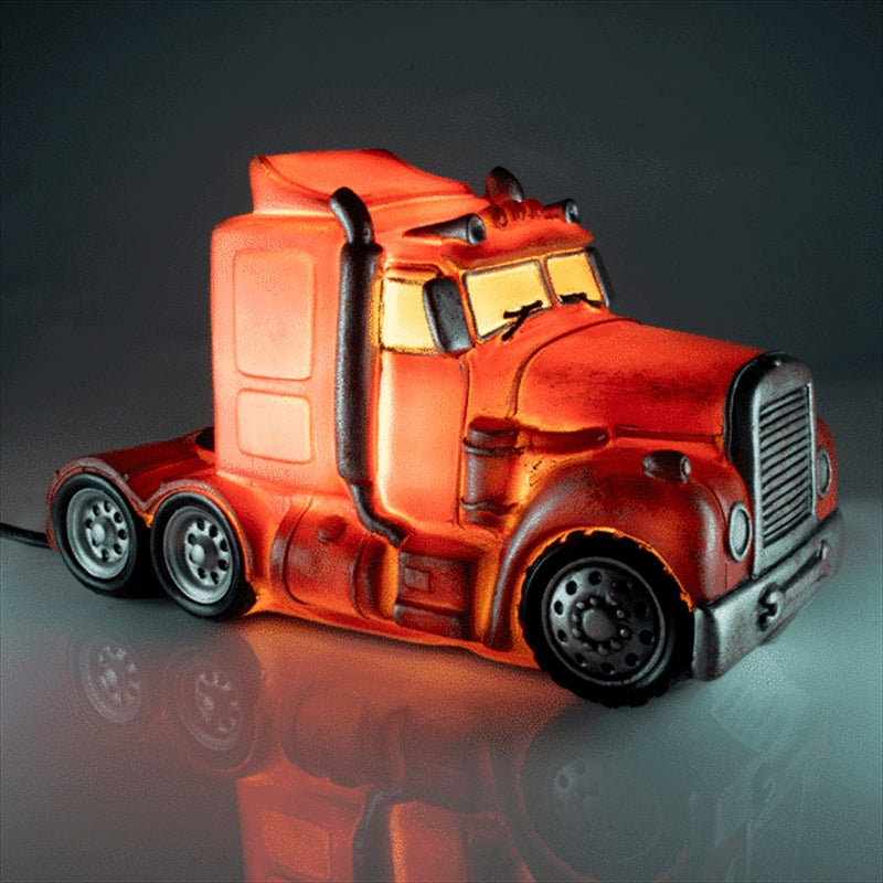 Red retro semi truck LED table lamp in red and silver
