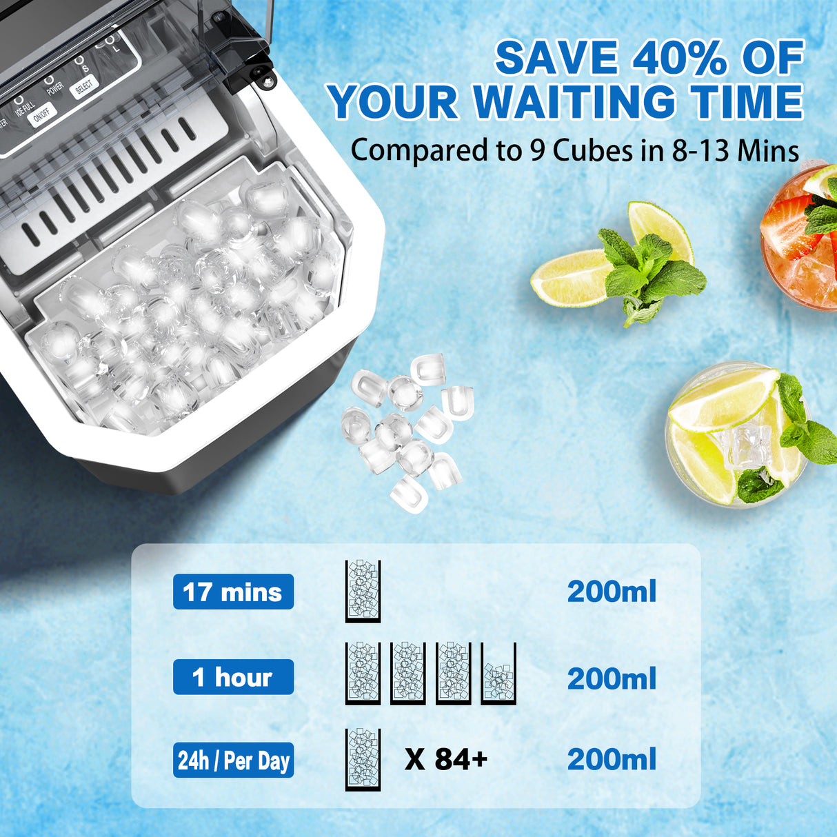 Ice maker with 2.2 L water tank being filled from a jug