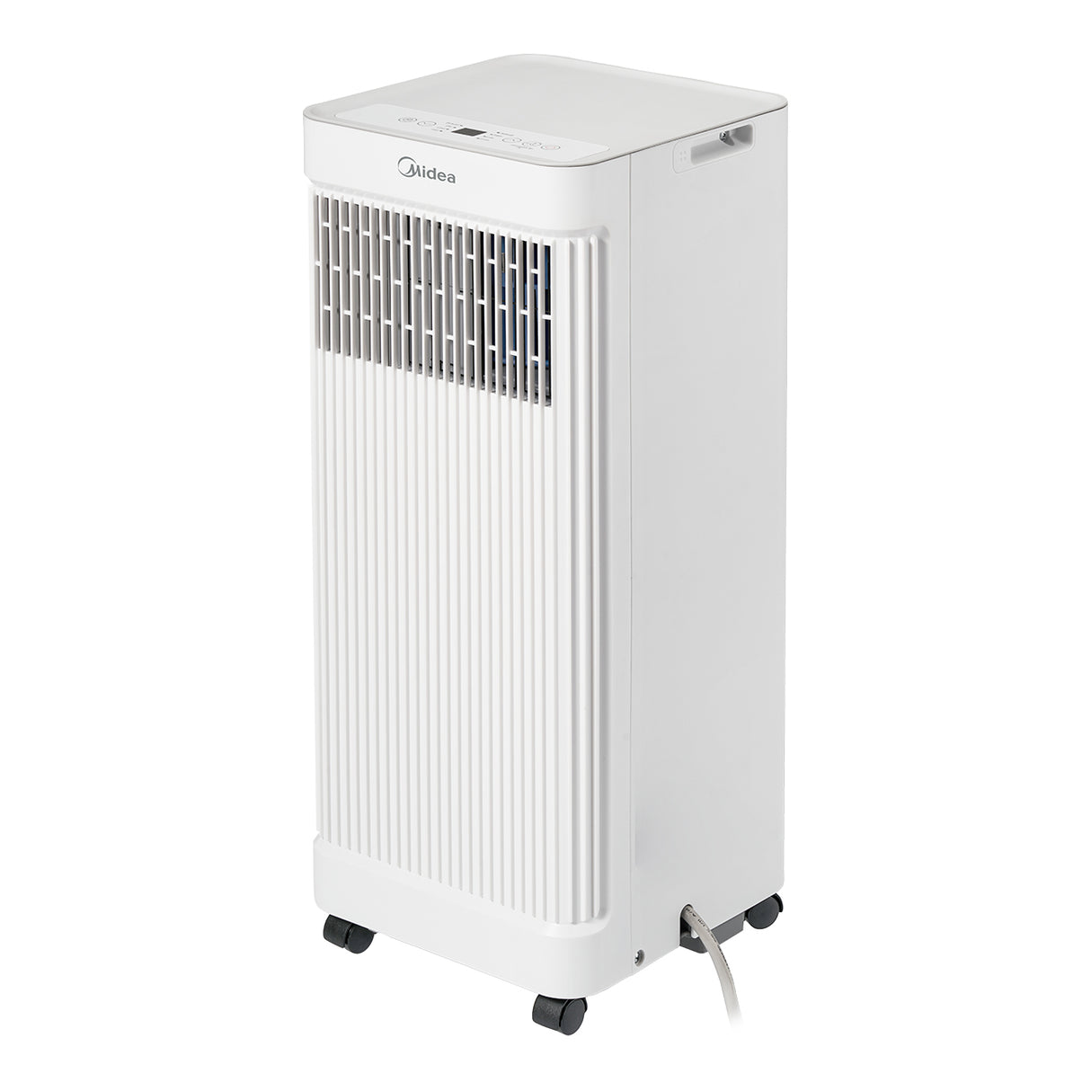 Rear of the portable air conditioner showing air outlet and drain