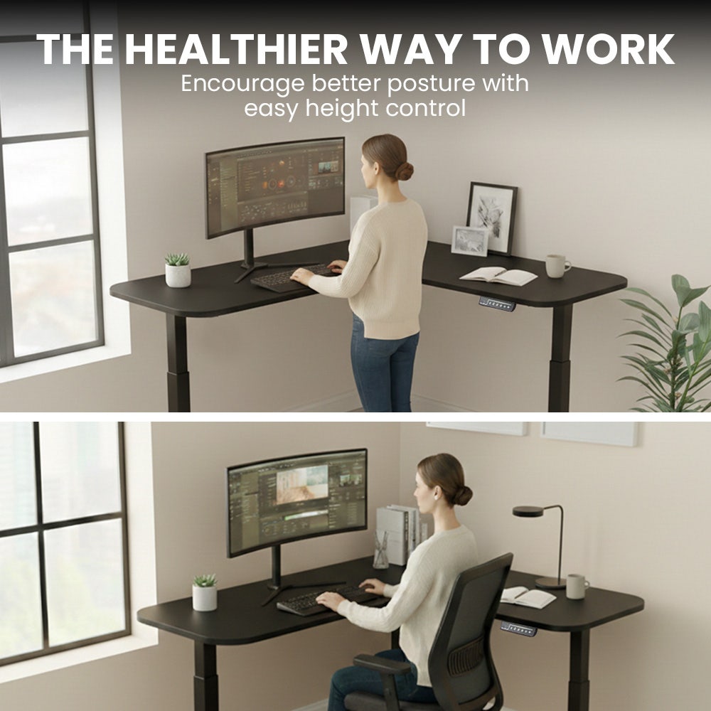 Geraldton Electric Standing Corner Desk, 160x140cm, Black