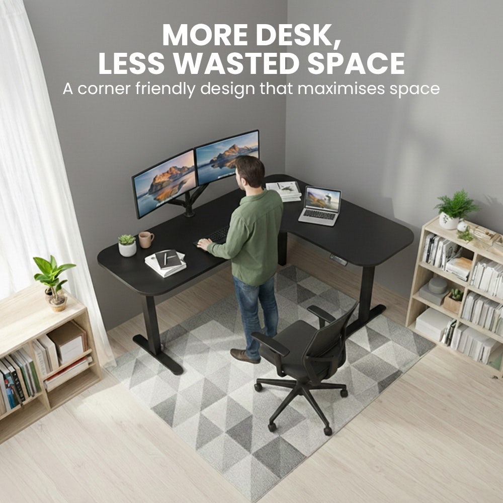Geraldton Electric Standing Corner Desk, 160x140cm, Black