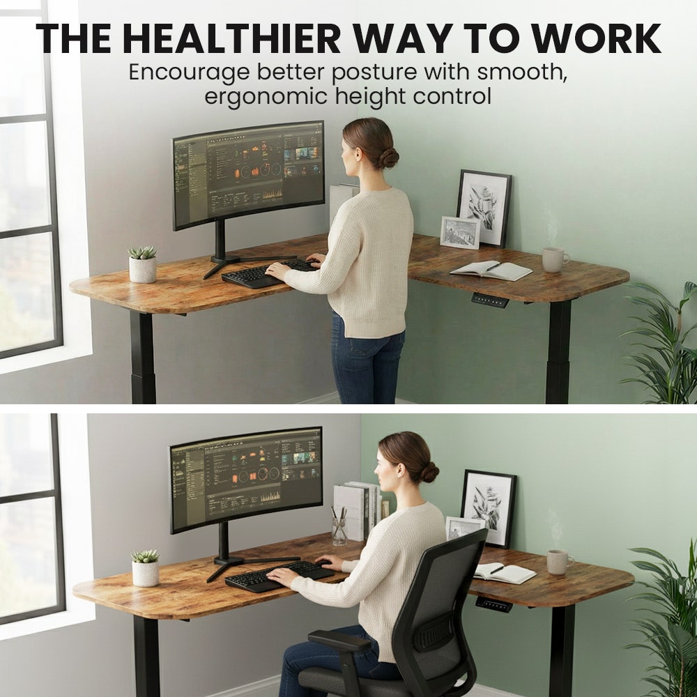 Narrabundah walnut corner standing desk in a home office