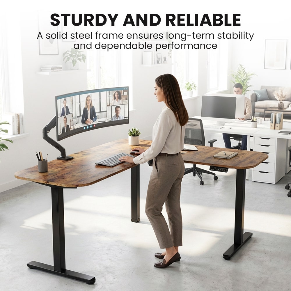 Narrabundah walnut corner standing desk in a home office