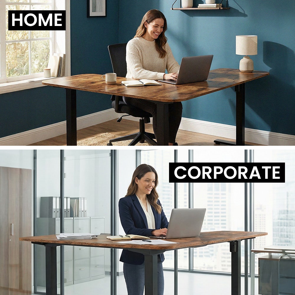 Narrabundah walnut corner standing desk in a home office