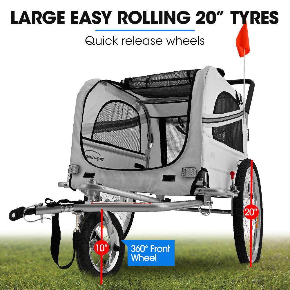 Ninove Convertible Pet and Cargo Bike Trailer Stroller, 40kg, Grey